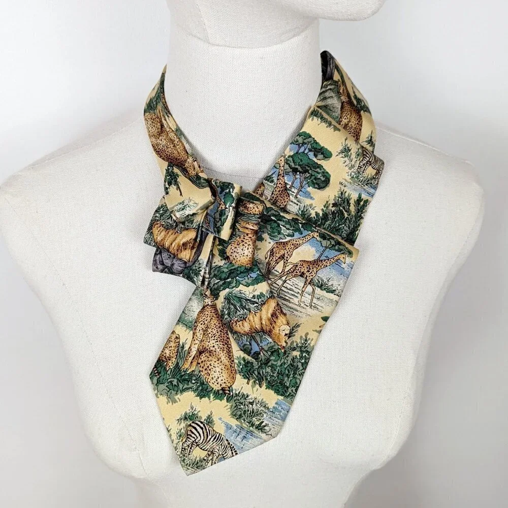 Yellow Safari Ascot -  Jungle Animal Silk Scarf - Unique Scarf